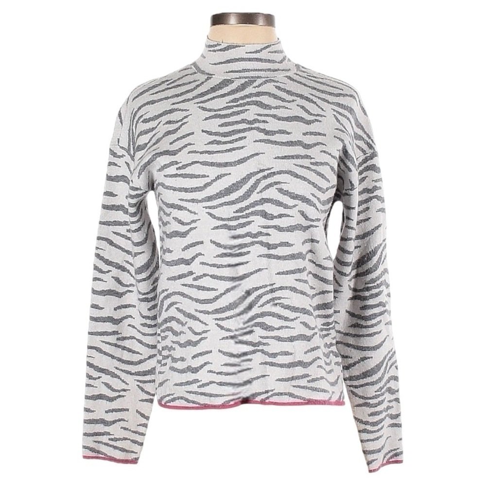 Anthropologie Lizzie Gray Zebra Print Mock Neck Pullover Sweater Size XSP